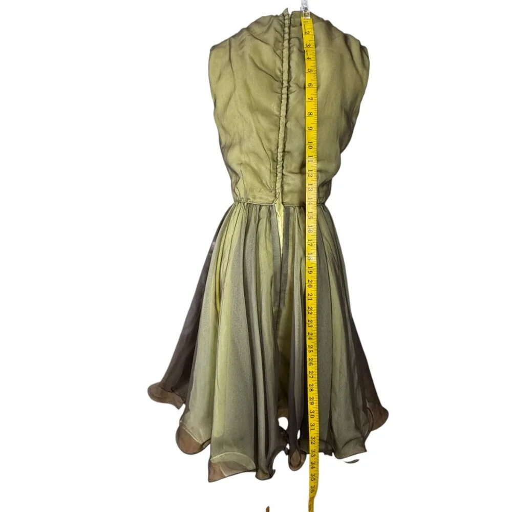 Vintage Miss Elliette 1960s Brown/Yellow Chiffon Cocktail Dress Size Custom(2) - Picture 11 of 11